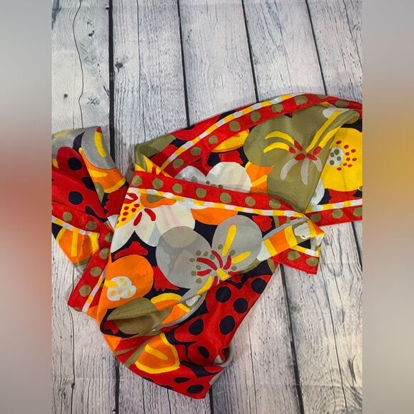 Vintage 80s Australia Ken Done Red Orange Yellow Tropical Vibrant Classic Scarf - Picture 5 of 8